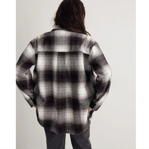 Madewell Twill Flannel Shirt Jacket Windowpane Plaid Black White Medium Shacket - Picture 3 of 10
